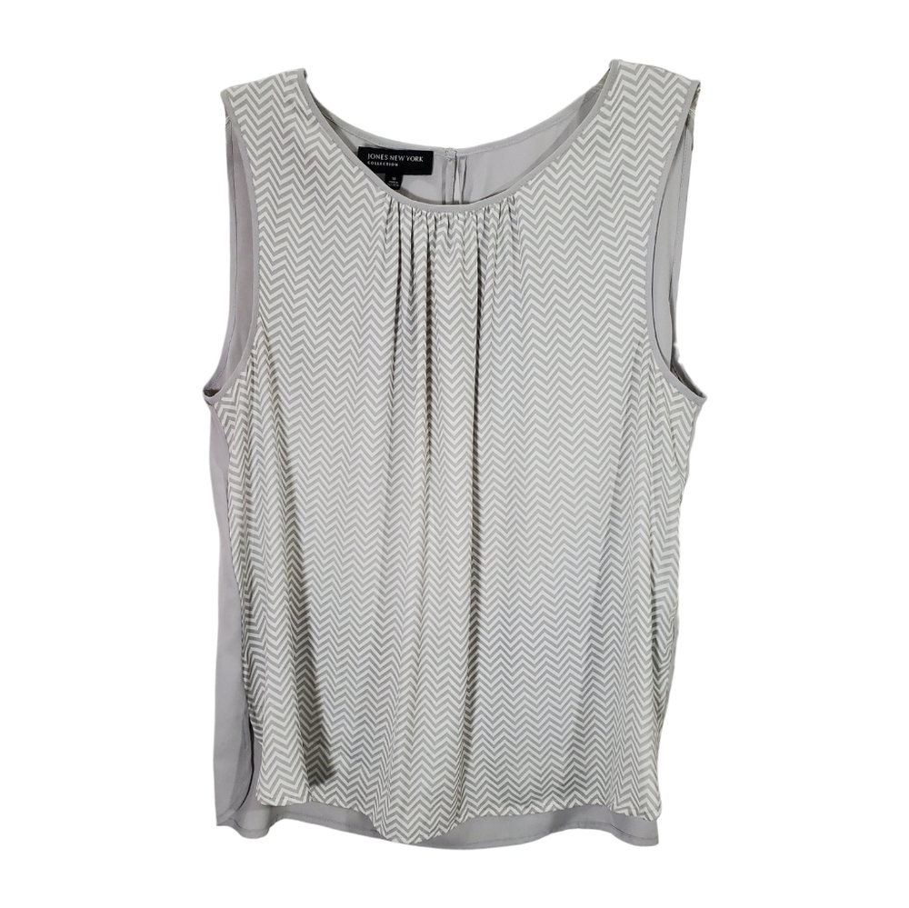 Jones New York Silver Gray Pleated Sleeveless Top